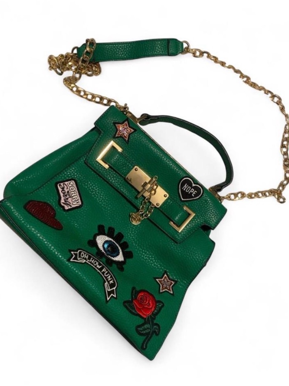 Also Green Embellished Patches Top-Handle Crossbody Bag